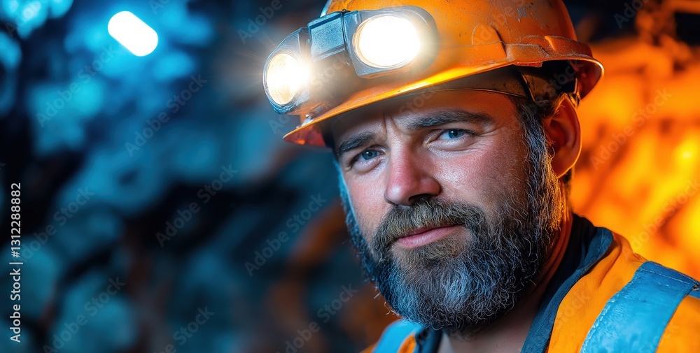 Worker In Mine Stock-Foto „Mining worker in underground mine portrait industrial ...