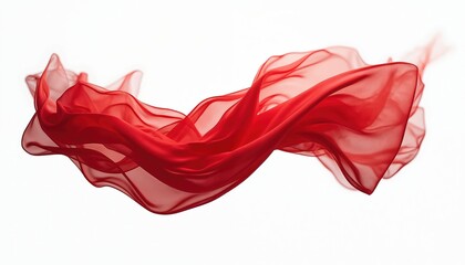 Aufkleber - Floating red silk fabric blowing on transparency background. Smooth, elegant material with dynamic curves. Wavy satin with soft folds in motion, creating sense of luxury, artistry. Perfect for
