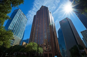 Poster - Stunning Urban Skyline with Tall Buildings and Clear Blue Sky : Generative AI