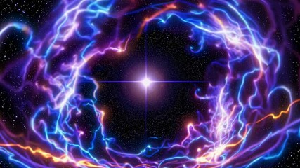 Wall Mural - Glowing energy waves expand and contract, simulating cosmic inflation against a backdrop of stars, creating a mesmerizing visualization of the universe's expansion