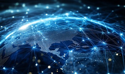Fototapete - Futuristic digital globe network visualization highlighting global connectivity and advanced technology : Generative AI