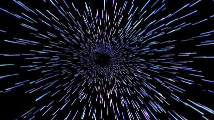 Wall Mural - Colorful streaks of light emanate from a central point and converge into a swirling vortex, simulating quantum energy, hyperspace travel, or a wormhole
