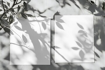 Leinwandbilder - Elegant representation of two unmarked sheets showcasing striking shadows from nearby foliage and branches : Generative AI