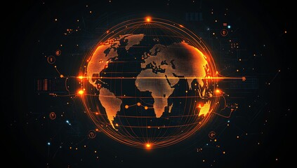 Fototapete - An artistic representation of the globe featuring glowing elements and digital connections in a dark background : Generative AI
