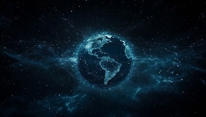 Aufkleber - Illuminating digital globe network representation showing interconnected lines and nodes in space : Generative AI