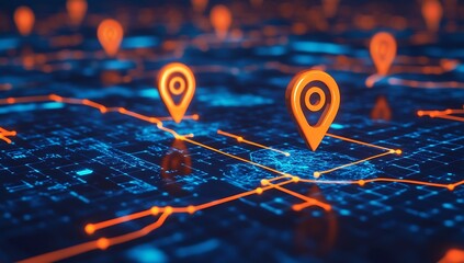 Leinwandbilder - Dynamic urban mapping illustration with glowing pointers showcasing advanced digital navigation concepts : Generative AI