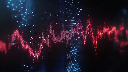Fototapete - Striking red and blue stock market graph emphasizing price movements and trading activity analysis : Generative AI