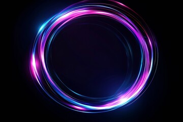 Leinwandbilder - Glowing purple and blue light circle on black background showcasing modern neon design : Generative AI