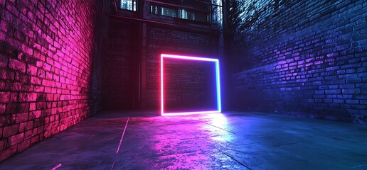 Aufkleber - Illuminated neon square in an industrial setting that creates a captivating visual focal point : Generative AI