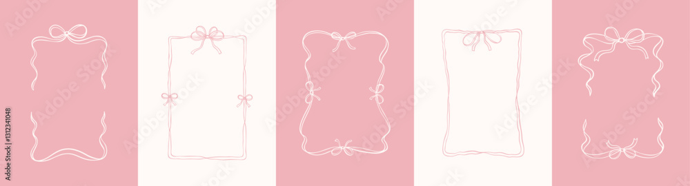 Set of rectangle elegant bow ribbon frames. Coquettish hand drawn ...