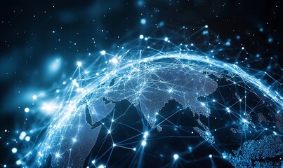 Fototapete - Advanced network connectivity illustration featuring a digital globe surrounded by glowing data points and lines : Generative AI