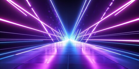 Leinwandbilder - A captivating futuristic digital landscape with vibrant neon lights emanating in various colors towards the viewer : Generative AI