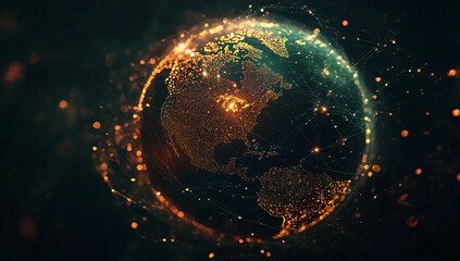 Leinwandbilder - Dynamic Earth Visualization with Orange Network Links Emphasizing Global Data Flow and Interconnectivity : Generative AI