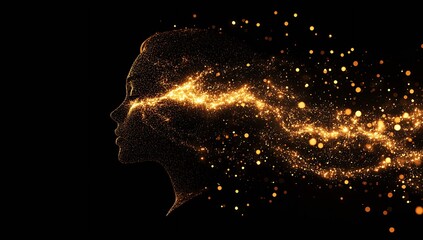 Aufkleber - Creative artistic image of a female silhouette with glowing effects in a dark setting : Generative AI