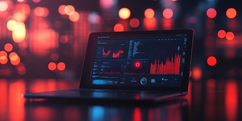 Fototapete - Close-up of an advanced analytics dashboard on a laptop showing colorful graphs and performance insights : Generative AI