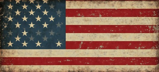 Aufkleber - Vintage American Flag Illustration with Stars and Stripes Design for Retro Americana Aesthetic : Generative AI