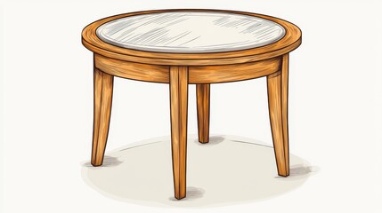 Wall Mural - clean sketch of a flat lay glass table with wooden legs in vector style for illustrative purposes