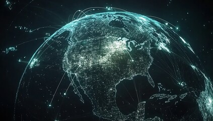 Fototapete - Illuminated Earth Model with Network Connections Showcasing Global Data Transfer and Technologies : Generative AI