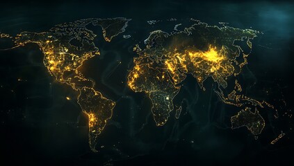 Leinwandbilder - Stunning global map illuminated by city lights showcasing Earth's connections and networks in bright orange tones : Generative AI