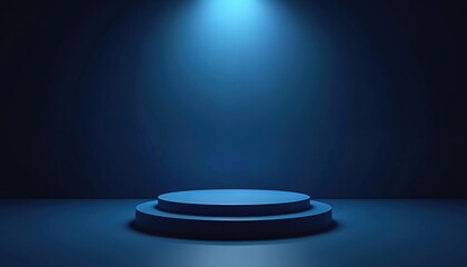Aufkleber - Dark blue stage podium with 3d background. Product platform on empty scene, presentation pedestal, minimal showcase stand and neon spotlight showroom on luxury backdrop. Round shape.