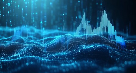 Poster - Futuristic data wave representing financial trends and analysis in a digital landscape : Generative AI