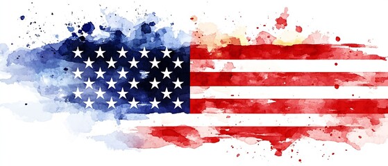 Aufkleber - Stunning watercolor artwork of the American flag highlighted by striking red and blue color contrasts and artistic textures : Generative AI
