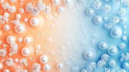 Wall Mural - pastel gradient background with 3d geometric elements and pearls in soft colors