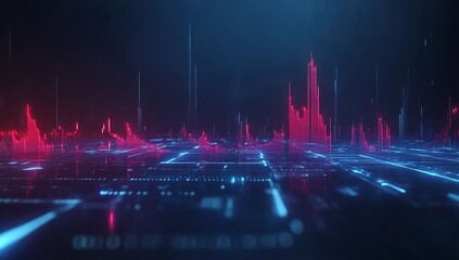 Aufkleber - Dynamic three-dimensional representation of data patterns in vibrant red and blue tones : Generative AI