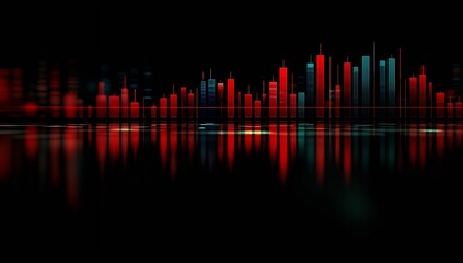 Fototapete - Modern abstract digital soundwave representation with bright red and blue colors on a dark background : Generative AI