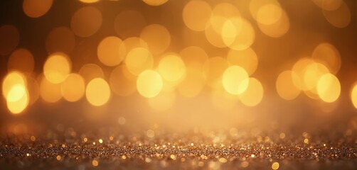 Wall Mural - Golden shiny glitter sparkles abstract background with bokeh effect. Radiant shimmering glittering festive decor, illumination. Perfect for luxury, glamour themes. Rich, fancy, shiny, bright,