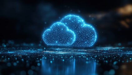 Wall Mural - vibrant digital cloud icon with glowing particles and light reflections on a dark background for tec