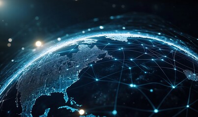 Fototapete - Illuminated interactive globe network showcasing advanced technology and global digital connections in action : Generative AI