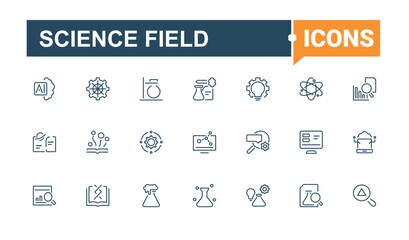 Wall Mural - science field linear icon collection. icons education, , science, medicine, laboratory, bio, formula