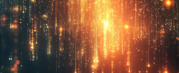 Aufkleber - Dynamic warm orange particles cascading down to create an ethereal shimmering effect in the background : Generative AI