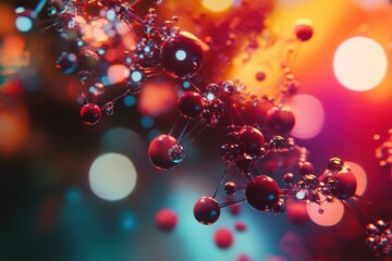Poster - Colorful molecular structure illuminated by vibrant light during a creative abstract background
