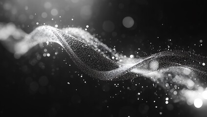 Poster - Glistening wave of fine particles captured in black and white illustrating fluid motion and elegance : Generative AI