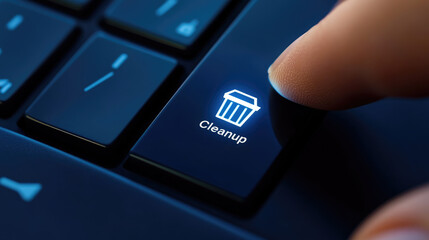 cleanup button on computer keyboard digital spring cleaning concept