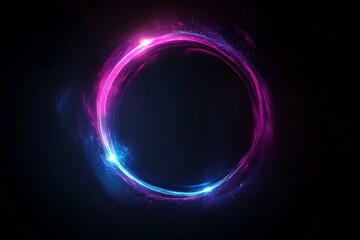 Poster - Enchanting circular pattern of vibrant pink and blue light effects on dark backdrop : Generative AI