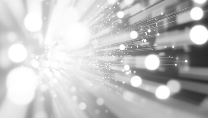 Aufkleber - Dynamic abstract light rays with sparkling orbs in black and white for modern digital backgrounds : Generative AI