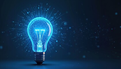 Aufkleber - Tech style glowing blue light bulb with lines inside on dark background. Represents modern technology idea, creative innovation, inspiration, future solutions, electricity, power, bright object.
