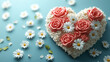 © mittpro - 3D illustration of a heart-shaped bouquet with roses and daisies, placed on a table