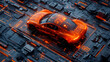 © KALEYA - Orange Electric Sports Car on Glowing Circuit Board