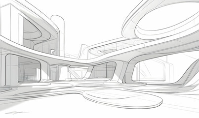 Futuristic Architectural Sketch of an Urban Space Design