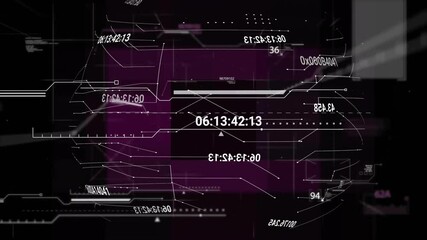 Digital data processing animation with numbers and codes on dark background