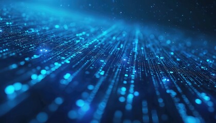 Fototapete - Flowing blue digital code grid background. Data streams showcase complexity, beauty of technology. Perfect for tech, network, server, cyber security solutions, data processing, system infrastructure,