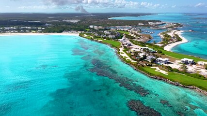 Wall Mural - aerial view of the beautiful emerald bay at great exuma island, the bahama, caribbean sea