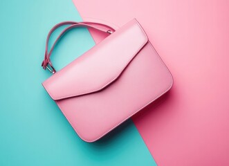 Wall Mural - A fashionable pink leather handbag on a pastel background