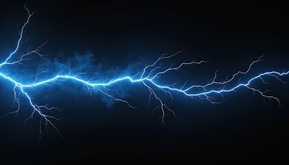 Wall Mural - powerful blue lightning strike isolated on black background. electric flashes light energy. dramatic