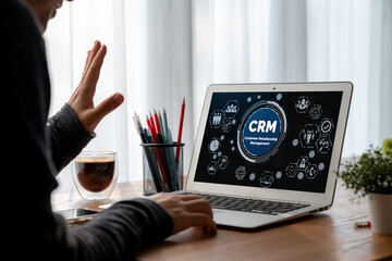 Wall Mural - customer relationship management system on modish computer for crm business and enterprise