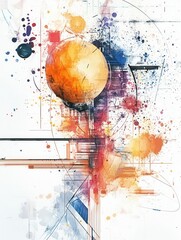Poster - Mixed media artwork with watercolor splashes, pencil sketches, and digital textures showcasing vibrant colors and geometric shapes